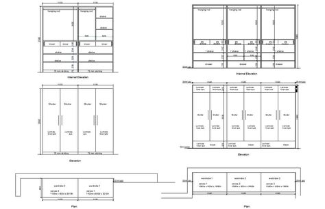 Dressing Cupboard, Wardrobe Internal Design, Plan And Elevation, Wardrobe Plan, Simple Rose Tattoo, Elevation Plan, Drawing Block, Wardrobe Designs, Cupboard Wardrobe