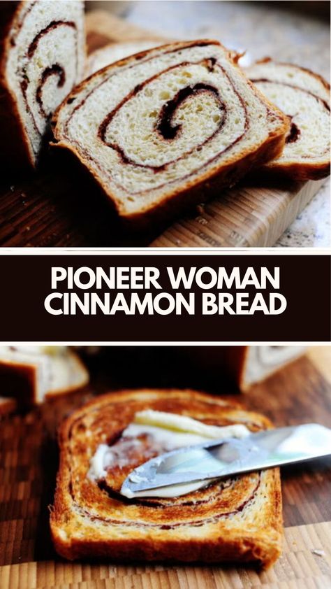 Pioneer Woman Cinnamon Bread is made with milk, butter, active dry yeast, eggs, sugar, all-purpose flour, cinnamon, and a touch of softened butter. This easy cinnamon bread recipe creates a sweet and fluffy breakfast treat that takes about 5 hours to prepare and can serve up to 10 people. Cinnamon Bread With Yeast, Active Dry Yeast Bread Recipes, Pioneer Woman Breakfast, Easy Cinnamon Bread, Pioneer Kitchen, Cinnamon Swirl Bread Recipe, Cinnamon Raisin Bread Recipe, Cinnamon Bread Easy, Cinnamon Bread Recipe