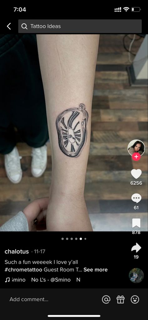 Dali Clock Tattoo, Melting Clock Tattoo, Dali Clock, Melting Clock, Clock Tattoo, World Tattoo, Fall 24, Face Tattoo, Hand Tattoo