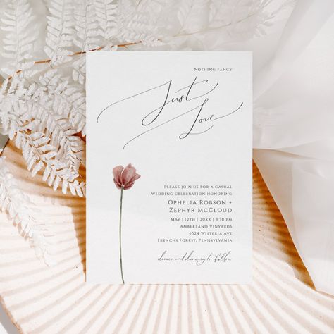 Casual Backyard Wedding, Nothing Fancy Just Love Wedding, Casual Wedding Invitations, Elegant Elopement, Nothing Fancy Just Love, Boho Wedding Invitation Template, Popular Wedding Invitations, Wedding Invitation Trends, Monogram Invitation