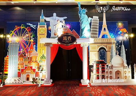 Ban Heang Annual Dinner 2018 Entrance (Around The World Theme), on ArtStation at https://www.artstation.com/artwork/oAoeQk Around The World Theme Decorations, Annual Day Themes, International Party Theme, Around The World Prom Theme, Airport Theme, United Nations Day, Around The World Theme, International Party, Social Themes