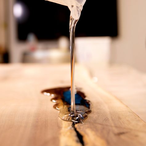 How To Fix Wood Holes & Cracks With Epoxy Resin In 4 Steps: Industrial Clear Wood Table With Resin, Sanding Epoxy Resin, How To Pour Resin On Wood, How To Use Epoxy Resin On Wood, Epoxy Resin Table Ideas, Woodworking Epoxy Resin, Epoxy Resin Projects, Diy Resin Table, Old Wood Floors