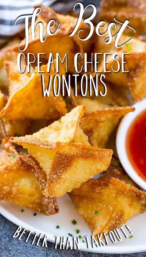 My ultra crispy cream cheese wontons are stuffed with the most delicious filling and are so easy to make. Wonton Filling Recipes, Cream Cheese Rangoons, Wonton Recipe, Wonton Wrapper Recipes, Rangoon Recipe, Crab Rangoon Recipe, Cheese Wontons, Cream Cheese Wontons, Crispy Wonton