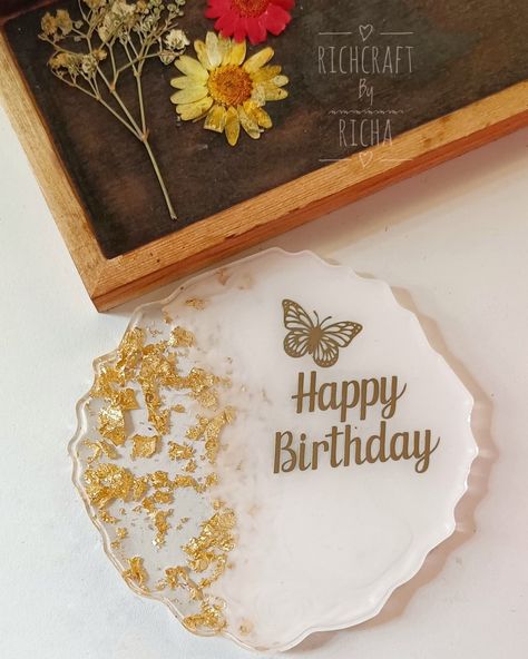 Handmade resin coaster for your near & dear ones for their special day. Wish them Happiest Birthday by gifting them this beautiful coaster!! Dm to Order 🎁📦 Follow my Instagram @_richcraft_by_richa for more handmade items