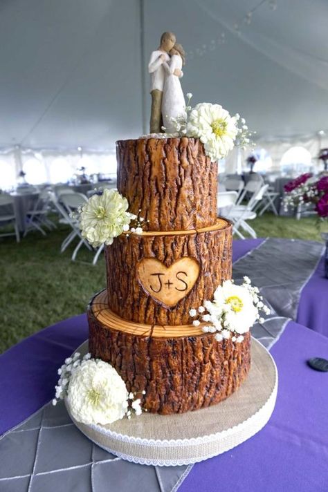 Tree Stump Wedding Cake by Custom Cakes by Ann Marie - http://cakesdecor.com/cakes/302952-tree-stump-wedding-cake Tree Wedding Cakes, Wooden Wedding Cake, Stump Wedding Cake, Tree Stump Wedding Cake, Tree Wedding Cake, Tree Cake, Tree Stump Cake Ideas, Tree Trunk Wedding Cake, Birch Stump Cake