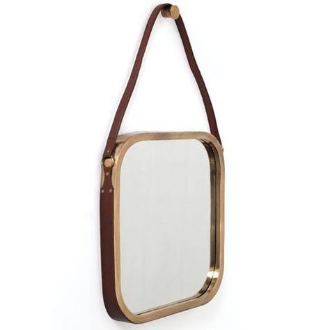 Mirrors - Leather Strap Hanging Mirror Mirrors With Leather Straps, Leather Mirror, Design Objects, Square Mirror, Studio Mcgee, Metal Mirror, Rectangular Mirror, Framed Mirror Wall, Boho Chic Decor