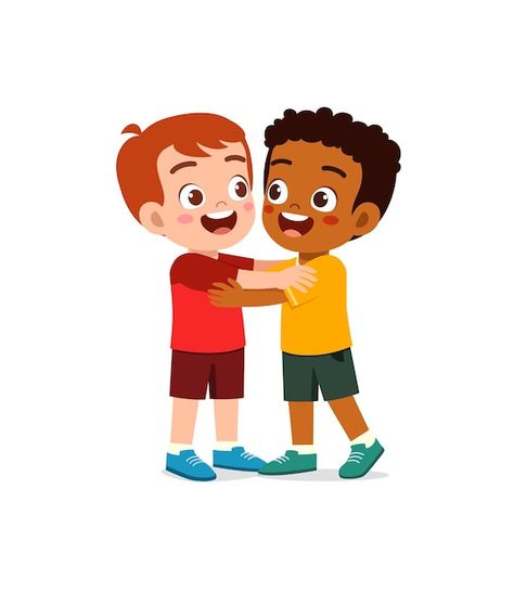 Little kid hug best friend and feel happ... | Premium Vector #Freepik #vector #kids-hug #african-boy #brother #children Anti Bully Quotes, Hug Cartoon, Hug Images, Kids Hugging, Fun Group Games, Friend Cartoon, Kids Vector, Kids Laughing, Happy Cartoon