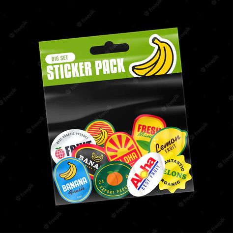 Fruit Label Sticker, Sticker Pack Packaging, Fruit Package Design, Sticker Sheet Design, Fruit Label Design, Sticker Packaging Ideas, Sticker Pack Design, Produce Stickers, Fruits Stickers