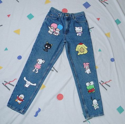 Spottie Dottie, Hello Kitty Outfit, Thrifted Denim, Sanrio Clothes, Pom Purin, Pom Pom Purin, Mom Jeans Style, Painted Clothes Diy, Kitty Clothes