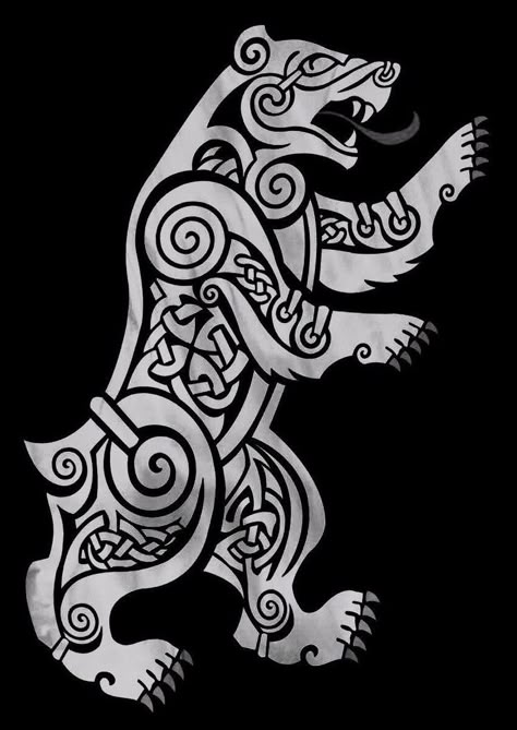 Norse Wolf Design, Norse Bear Art, Celtic Bear Tattoo For Men, Bear Warrior Tattoo, Norse Animals Tattoo, Nordic Animal Tattoo, Norse Bear Tattoo, Bjorn Tattoo, Nordic Bear Tattoo