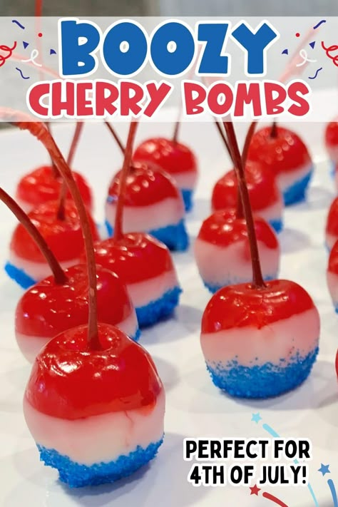 Boozy Cherry Bombs Quick Easy Christmas Treats, Christmas Cherries, Drunken Cherries, Boozy Fruit, Jello Pudding Shots, Edible Cocktails, Xmas Goodies, Cherry Bars, Summer Food Party