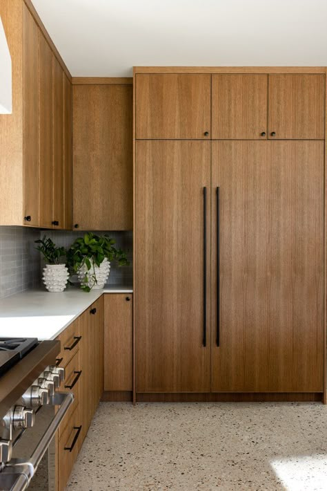 Modern Lakewood — Serendipite Designs Brown Kitchen Paint, Modern Walnut Kitchen Cabinets, Brown Kitchen Inspiration, Dark Walnut Kitchen Cabinets, Dark Walnut Kitchen, Kitchen Cabinets Brown, Kitchen Wood Flooring, Kitchen Island Colors, Brown Kitchen Decor