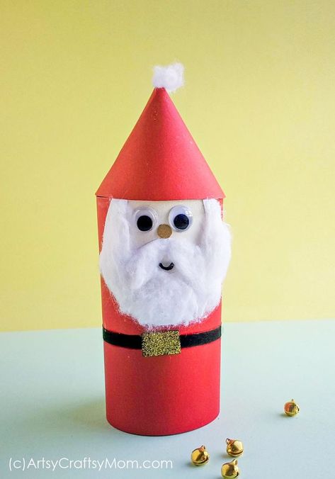 This Cardboard Roll Santa Claus Christmas Ornament will look bright and cheery, hanging on your tree. It'll also explain all those presents under the tree! Santa Kids Crafts, Cardboard Tube Crafts, Santa Claus Crafts, Christmas Crafts For Toddlers, Diy Santa, Christmas Cards Kids, Preschool Christmas Crafts, Santa Crafts, Toilet Paper Roll Crafts