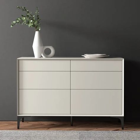 47.2" Minimalist Off White Dresser Accent 6-Drawer Cabinet Off White Dresser, Easy Closet Storage, Hug Art, Dresser Minimalist, Minimalist Cabinet, White Chest Of Drawers, Grey Dresser, Dresser Design, White Dresser