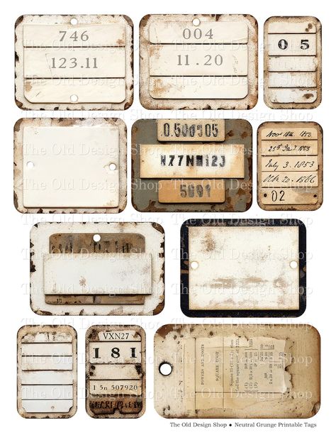 Neutral Grunge Tag Set 1 Shabby Grunge Tags Printable Ephemera Tags Junk Journal Supply Cardmaking Supply Digital Download Journal Ephemera - Etsy UK Vintage Design For Journal, Grunge Printables, Old Labels, Diy Tickets, Journal Supplies Printable, Diary Aesthetics, Neutral Grunge, Vintage Labels Printables Free, Treasure Books