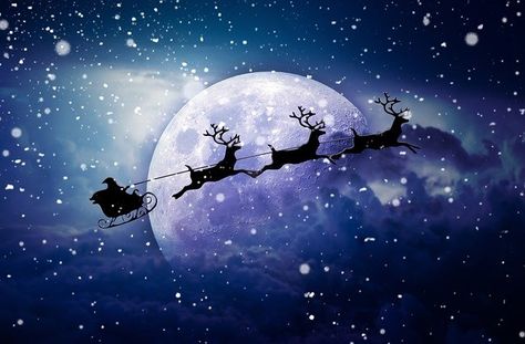 Santa Claus Wallpaper, Night Sky Moon, Moonlit Sky, Santa And His Reindeer, Reindeer And Sleigh, Santa Claus Reindeer, Christmas Sleigh, Sleigh Ride, Santa Sleigh