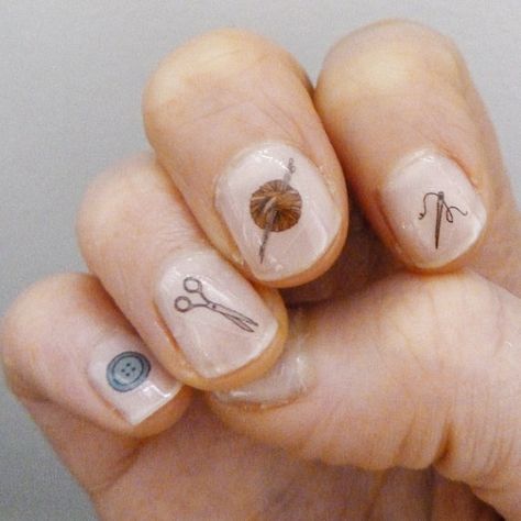 The seller also makes nail decals, for the subtlest possible display of craft-love.  | 20 Tattoos Inspired By Crafting Art Sewing, Art Stickers, Nail Art Stickers, Nail Decals, Nails Nails, Nail Stickers, Sewing Ideas, How To Do Nails, Beautiful Nails