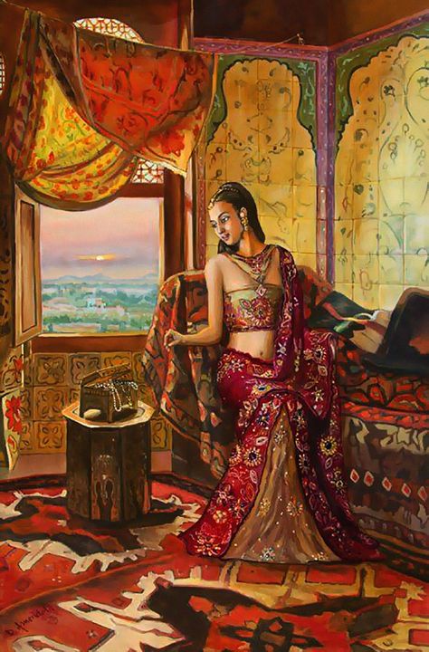 Art - India: maritana — LiveJournal Mother Painting, Looking Out The Window, Artist Website, Female Art Painting, Indian Paintings, America Art, Indian Art Paintings, Hippie Art, Traditional Paintings