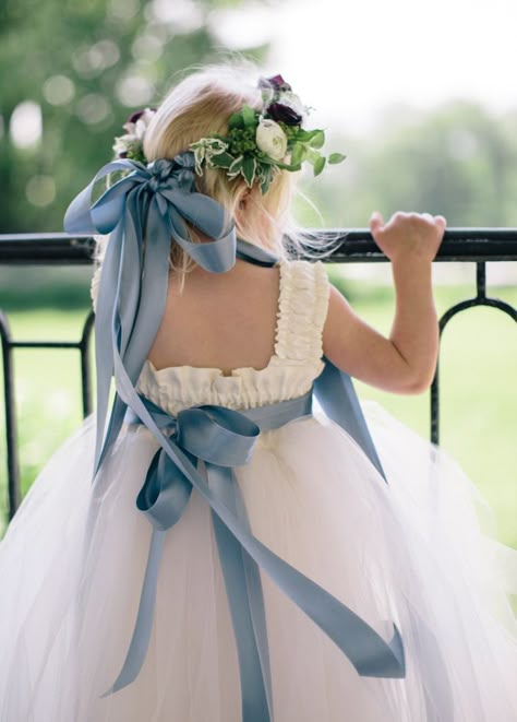 Dusty Blue Flower Girl Dress, Ankle Length Gown, Blue Flower Girl Dress, Bridgerton Wedding, Blue Flower Girl, Flower Girl Dresses Blue, Azul Serenity, Blue Wedding Ideas