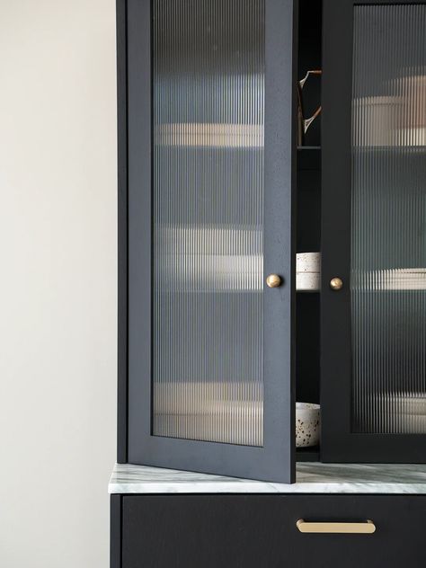 There’s a New Way to Hack Your IKEA Sektion Cabinet Doors | domino Reeded Glass Kitchen, Reeded Glass Window, Ikea Sektion Cabinets, Modern Kitchen Cupboards, Glass Kitchen Cabinet, Glass Kitchen Cabinets, Vintage Style Kitchen, Ikea Kitchen Cabinets, Kitchen Cupboard Designs