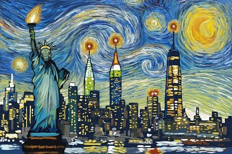 • Unknown credit ———————————————————— • Follow now @mikeshake.magazine ———————————————————— #mikeshake #magazine #france #america… Vincent Willem Van Gogh, Starry Night Art, Wood Postcard, Outdoor Stickers, Starry Night Van Gogh, City New York, Night Art, Support Artists, Night City