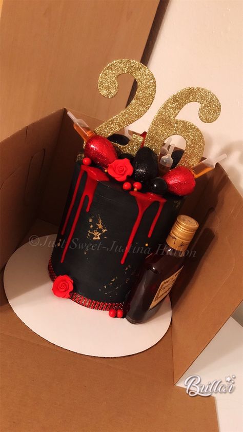 Red Black Gold Birthday Party Decoration For Man, Red And Black Hennessy Cake, Black Cake With Red Drip, Red And Black Mens Birthday Party, Red Black And Gold Cake Birthday For Men, Red Black Cake Birthday, Red And Black Cakes Birthday, Red Cake Designs Birthday For Men, Red And Black Birthday Theme Man