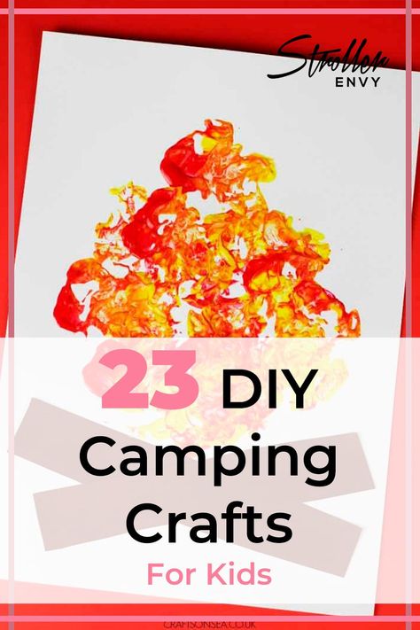 Heading on a camping adventure with the kids this year? These DIY Camping Crafts For Kids are a must see! There are crafts and activities for kids of all ages, including rainy day crafts, just in case the sun isn't shining one day. #strollerenvy #campingcraftsforkids #campingactivitiesforkids Camping For Toddlers Activities, Camping Arts And Crafts For Toddlers, Camping Fine Motor For Toddlers, Campfire Art Preschool, Camping For Preschool, Camping Art Projects For Toddlers, Easy Camping Crafts For Toddlers, Camping Kids Crafts, Toddler Camping Theme