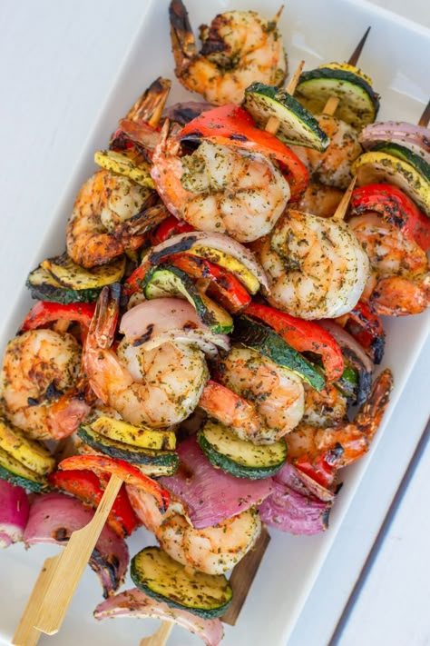 Shrimp Skewers In Oven, Grilled Shrimp Kabobs, Shrimp Kabob Recipes, Shrimp Zucchini, Shish Kabob, Veggie Kabobs, Shrimp Kabobs, Vegetable Kabobs, Squash Zucchini