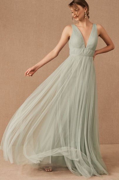 Sarita Dress - BHLDN Sage Bridesmaid Dresses Tulle & Chantilly, Green V-neck Chiffon Bridesmaid Dress, Bhldn Dress, Formal Wedding Guest Dress, Sage Green Bridesmaid Dress, Stunning Bridesmaid Dresses, Jenny Yoo, Bridesmaid Dress Sizes, Green Bridesmaid