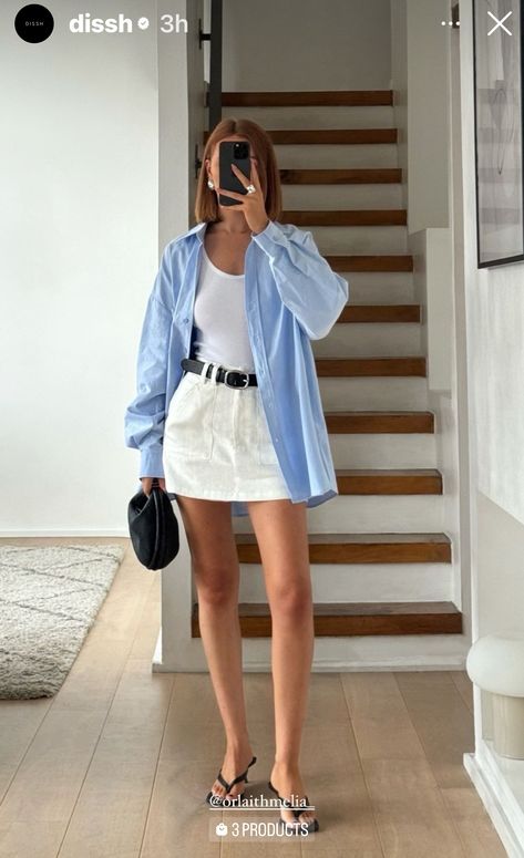 Skort Styling, Linen Skirt Outfit, White Skirt Outfits, Skort Outfit, White Linen Skirt, Chica Cool, White Skort, Europe Outfits, August 1