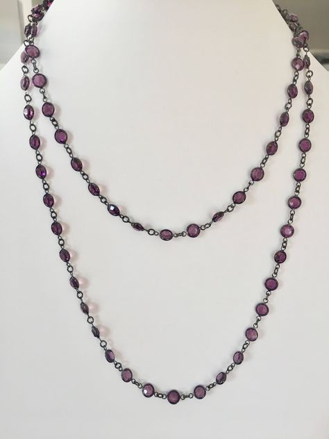 "Vintage Swarovski Necklace, Vintage Amethyst Necklace, Swarovski Crystal Necklace, Lucy Isaacs, Crystal Necklace, Handmade Jewelry Only 2 left This elegant deep purple amethyst vintage Swarovski crystal necklace is stunning. It is classic and elegant. This is a very long necklace that measures 42\" in length. It can be worn as a single long length necklace or it can be worn doubled. The signed chain has a spring ring closure. This piece can be worn for any occasion, day or evening and would mak Vintage Necklace Antiques, Whimsigoth Jewelry, Necklace Swarovski, Necklace Purple, Purple Jewelry, Long Necklaces, Length Necklace, Purple Necklace, Swarovski Crystal Necklace