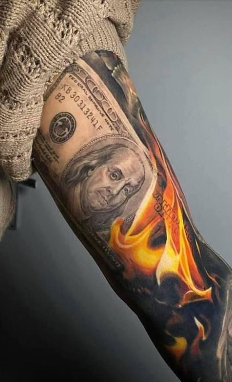 Portrait Tattoo Sleeve, Dollar Tattoo, Inside Of Arm Tattoo, Gangster Tattoo, Chicano Tattoos Sleeve, Zeus Tattoo, Animal Sleeve Tattoo, Hyper Realistic Tattoo, Card Tattoo Designs