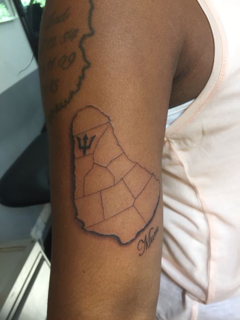 Barbados tattoo Barbados Trident Tattoo, Barbados Tattoo Ideas, Barbados Tattoo, Caribbean Tattoo Ideas, Trident Tattoo, Island Tattoo, Bridgetown Barbados, Map Tattoos, Explore Tattoo