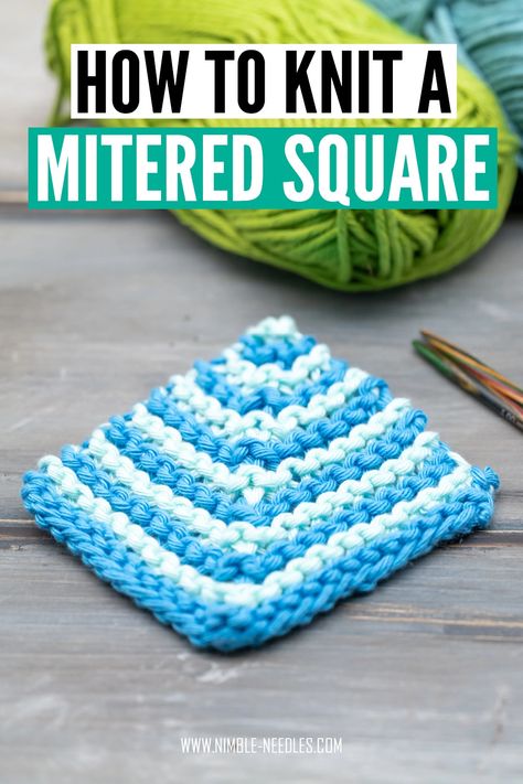 A step by step tutorial on how to knit a mitered square for beginners. Easy mitered square knitting pattern with 3 different alternatives Mitered Square, Crochet Knit Blanket, Rope Projects, Knitting Help, Knitting Stitches Tutorial, Knitting Basics, Design Kitchen Ideas, Dishcloth Knitting Patterns, Easy Knitting Patterns