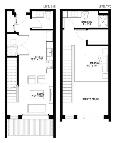 1 Bedroom Loft Apartment Floor Plans - 550 Ultra Lofts Loft Layout Floor Plans, Apartment House Layout, Loft Apartment Floor Plan, Studio Granny Flat, Floor Plans Open Concept, 1 Bedroom Loft, Small Loft Apartment, Floor Plans Open, Loft House Plans