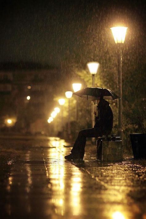 ♥ Rain At Night, Rain Animation, Rain Gif, Under An Umbrella, Standing In The Rain, I Love Rain, Love Rain, Singing In The Rain, Walking In The Rain