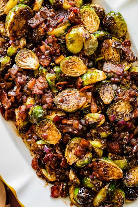 Brussels Sprouts with Bacon and Balsamic Recipe Brussels With Bacon And Balsamic, Pancetta Brussel Sprouts Balsamic, Bacon Onion Brussel Sprouts, Sweet Potato Brussel Sprouts Bacon, Roasted Brussel Sprouts With Bacon And Pomegranate, Brussel Sprout Squash Recipe, Brussel Sprout Recipes Instant Pot, Clean Eating Brussel Sprout Recipes, Brussel Sprouts And Shrimp