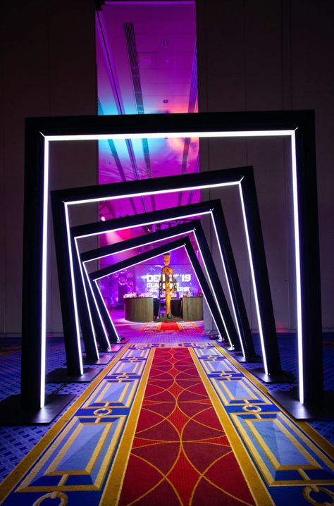 Guardians Of The Galaxy Wedding, Event Installation Ideas, Guardians Of The Galaxy Decorations, Corporate Event Decor Entrance, Party Stage Design, Galaxy Decorations, Galaxy Themed Party, Galaxy Event, Event Arch