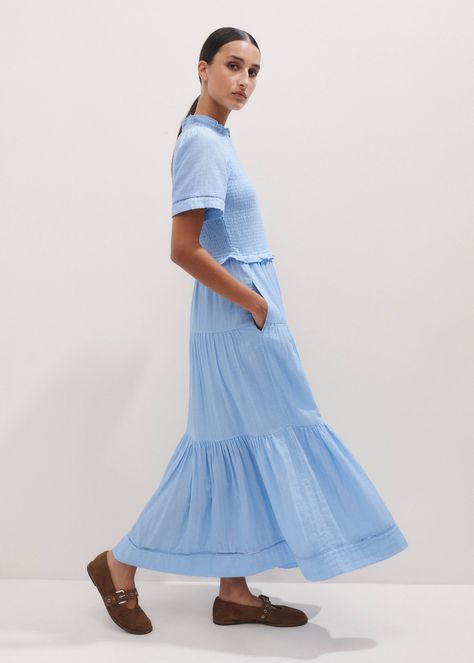 ME+EM's Blue Cheesecloth Shirred Maxi Dress has a shirred bodice for a comfortable stretch. Shop now. Cheese Cloth, Chambray, Bodice, Maxi Dress, Shop Now, Blue