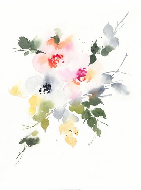 Watercolor Anemone, Watercolor Loose, Painterly Florals, Plant Watercolor, Anemone Flowers, Flowers Abstract, Watercolor Plants, Botanical Decor, Floral Drawing