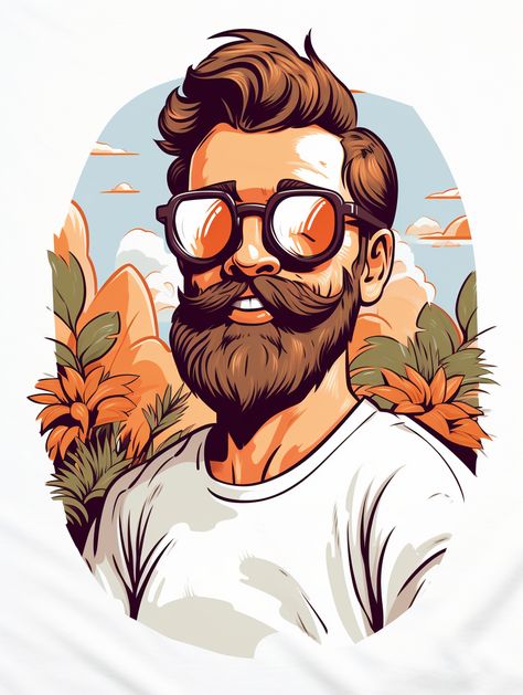 Man With Glasses Illustration, Glasses Fantasy Art, Man With Glasses, Flat Color Palette, Funny Man, Bushcraft Camping, Graphic Ideas, Pop Art Portraits, Vector Portrait