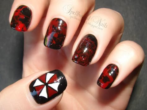 Resident Evil: Retribution Resident Evil Tattoo, Color Block Nails, Nail Effects, Gothic Nails, Nail Blog, Nail Envy, Cool Nail Designs, Halloween Nails, Resident Evil