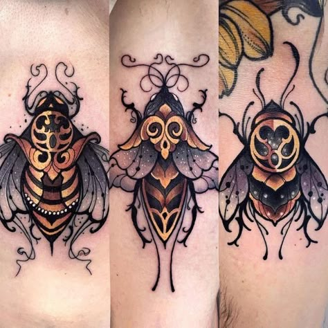 Bumblebee Tattoo, Bumble Bee Tattoo, Magic Runes, Nouveau Tattoo, Tattoo Apprenticeship, Insect Tattoo, Bug Tattoo, Gold Tattoo, Skeleton Hand Tattoo