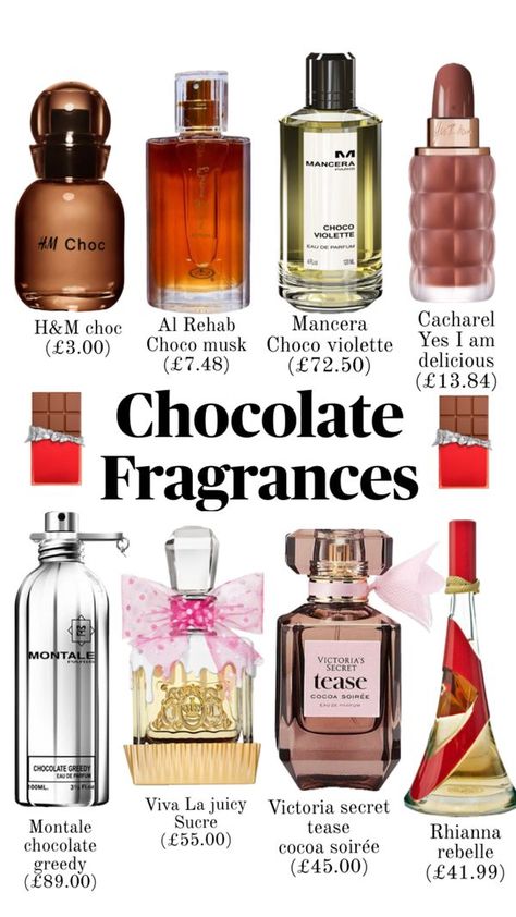 Chocolate Perfume, Perfume Hacks, Fragrance Lab, Makeup Accesories, Fragrances Perfume Woman, Perfume Collection Fragrance, Perfume Scents, Perfume Design, Perfume Lover