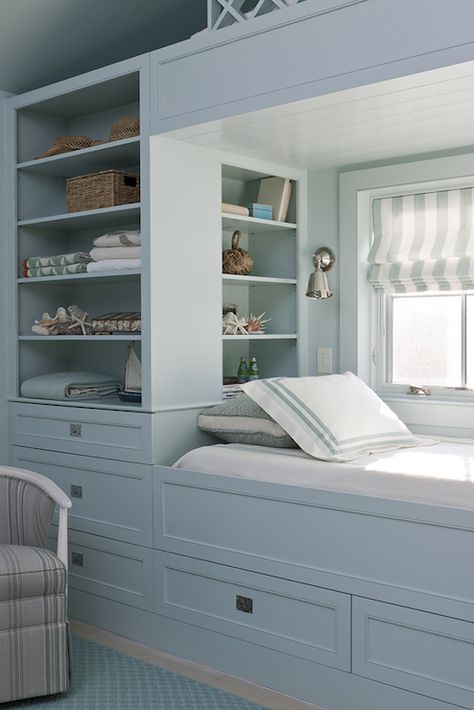 Built-In Storage and Bed Alcove Beds, Alcove Bed, Blue Kids Room, Boy's Rooms, Bed Nook, Color Tips, Built In Bed, Window Seats, Small Bedroom Designs