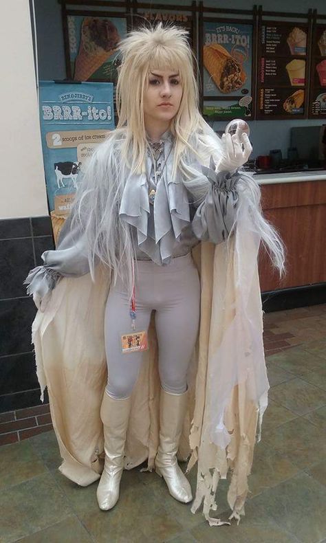 Jareth the Goblin King - White Owl cosplay from Labyrinth (cosplayer: Sami Eddy) Goblin King Halloween Costume, Jareth Costume Female, Goblin King Cosplay, The Labyrinth Cosplay, Labyrinth Jareth Costume, Goblin King Labyrinth Costume, Labyrinth Firey Costume, David Bowie Labyrinth Costume, Labyrinth Costume Ideas