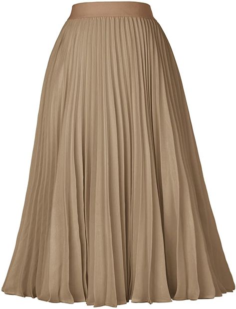 GRACE KARIN Women's Flared Pleated Ruffle Chiffon Skirt Below Knee Amry Green S at Amazon Women’s Clothing store Red Pleated Skirt, Pleated Chiffon Skirt, Business Skirt, Flattering Outfits, High Waisted Pleated Skirt, Black Pleated Skirt, Pleated Chiffon, Elegante Casual, Spring Skirts