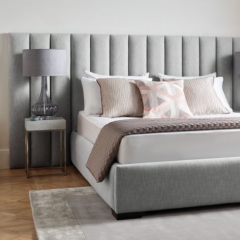 Boys Headboard Ideas, White Headboard Bedroom, Bespoke Headboards, Contemporary Ottoman, Luxury Headboard, Headboard Bedroom, Winged Headboard, Bedroom Decor Gray Walls, Dining Room Storage Ideas