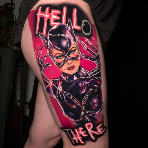 undefined Cat Woman Tattoo, Catwoman Tattoo, Steve Butcher Tattoo, Tim Burton Tattoo, Night Tattoo, Punk Tattoo, Hyper Realistic Tattoo, Universe Tattoo, Comic Tattoo