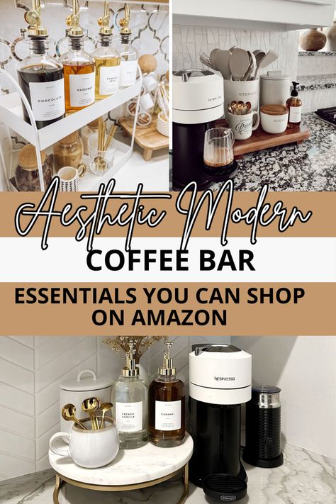 Here are a few ideas of beautiful ways you can decorate your coffee bar to make your kitchen really pop with this aesthetic coffee bar decor. Even if you have a small countertop you can still use these coffee bar essentials. 

Click this pin to shop all my favorite coffee station decor from Amazon! ☕️

Coffee Bar Ideas. Coffee Bar Ideas Kitchen Counter. Aesthetic Coffee Bar. Coffee Bar Set Up On Kitchen Counter, Coffee Bar Station Decor Ideas, Coffee And Tea Station Countertop Farmhouse, Home Espresso Bar Ideas, Breville Coffee Bar Ideas, Small Tea Bar Ideas, Espresso Set Up On Kitchen Counter, Countertop Drink Station, Nespresso Coffee Station Aesthetic